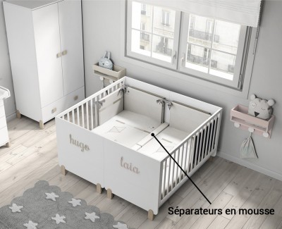 Chambre bébé avec lit évolutif jumeaux - Meubles Ros - UNNIQ Habitat
